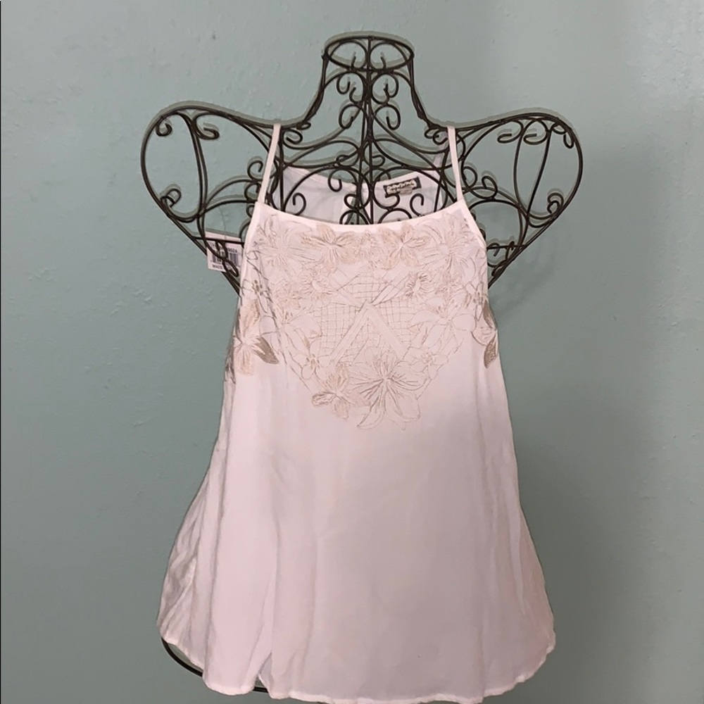 Ivory thin strap blouse with pale gold embroidery